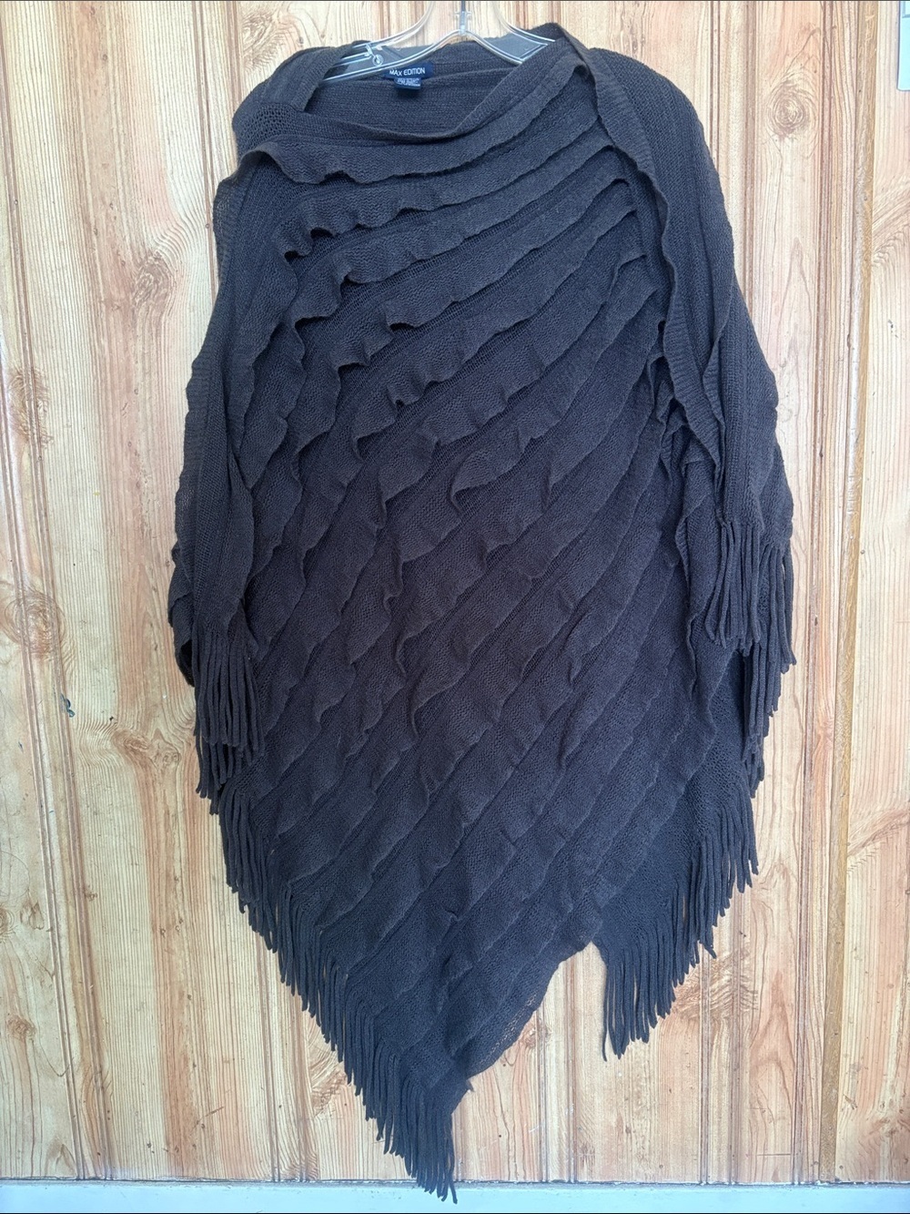 Max Edition Dark Brown Knit Fringe Poncho